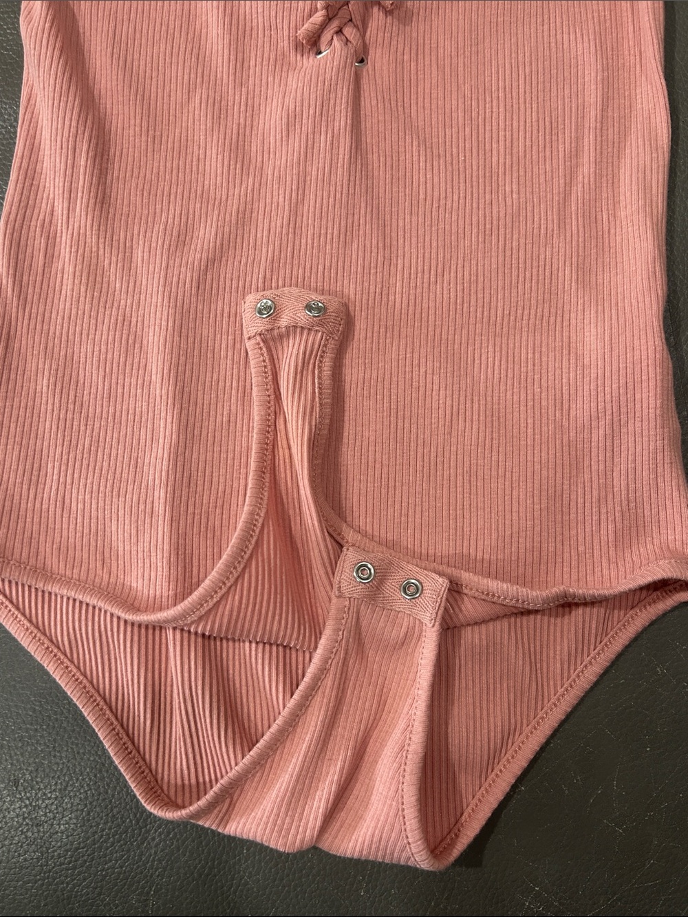 Ambiance Ribbed Lace-Up One-Piece pink bodysuit Sz S - Picture 4 of 6